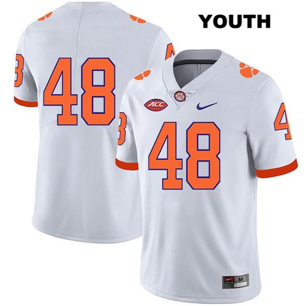 Youth Clemson Tigers #48 David Cote Stitched White Legend Authentic Nike No Name NCAA College Football Jersey YHC3646CW